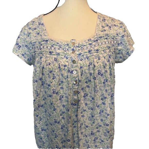 EILEEN WEST Women’s PURPLE & GREEN Floral Short Sleeve Cotton Nightgown Size S - Picture 2 of 8
